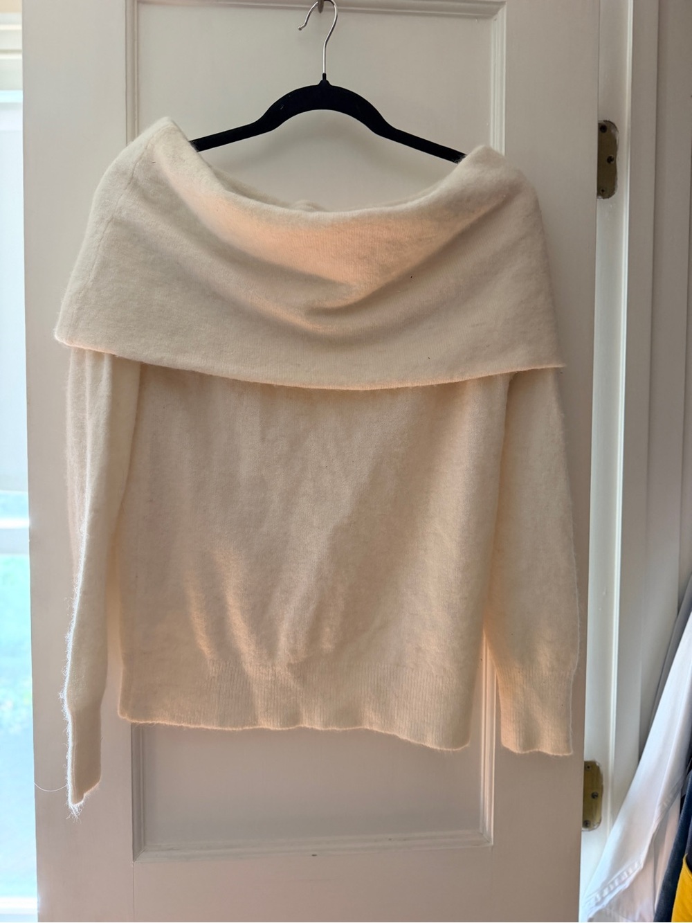 Club Monaco Cream Off-the-Shoulder Knit Sweater
